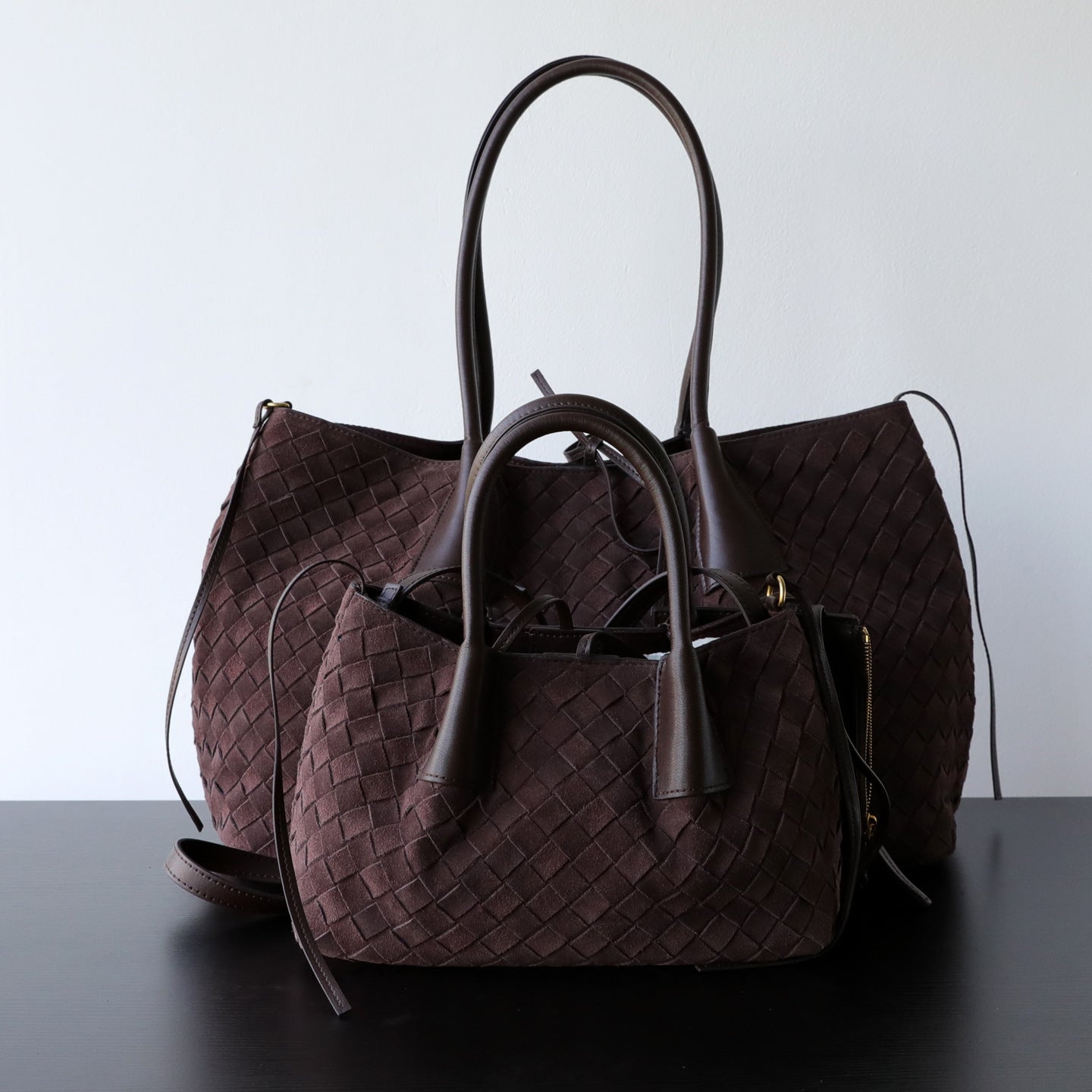Bolso tote de cuero de vaca mate tejido a mano con gran capacidad
