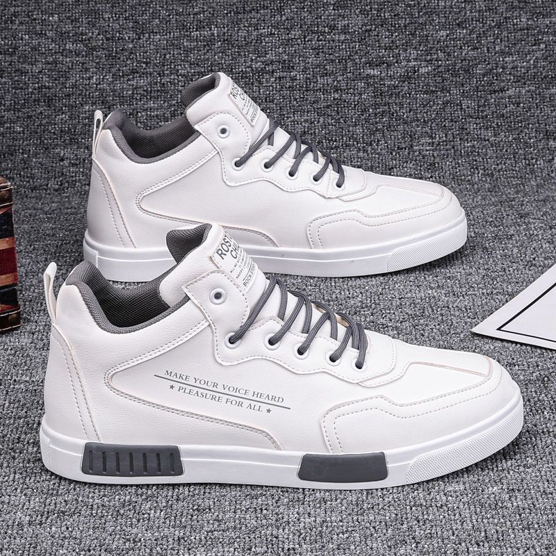 Zapatillas deportivas altas de piel con paneles, a la moda y versátiles