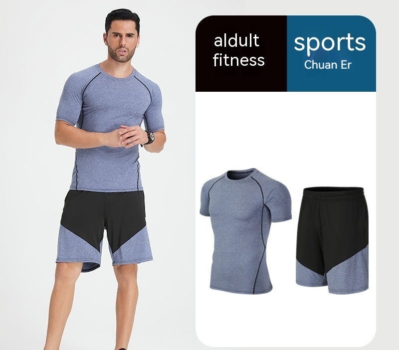 Traje de fitness para hombre, para correr por la mañana, por la noche, deportivo, de secado rápido, de cinco piezas, mallas, baloncesto, ropa de entrenamiento al por mayor