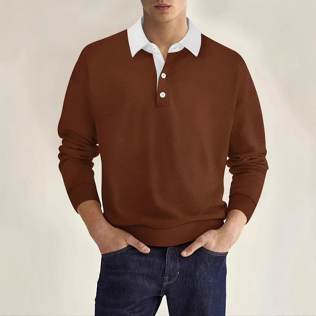 Camiseta de manga larga versátil para hombre en color liso