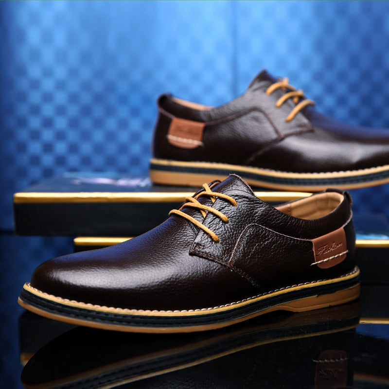 Zapatos de Cuero Casuales de Corte Bajo con Cordones y Detalles Cosidos a Mano