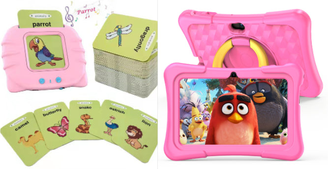 Tableta educativa para niños de 7 pulgadas con funda protectora de silicona y soporte con asa giratoria de 360 grados