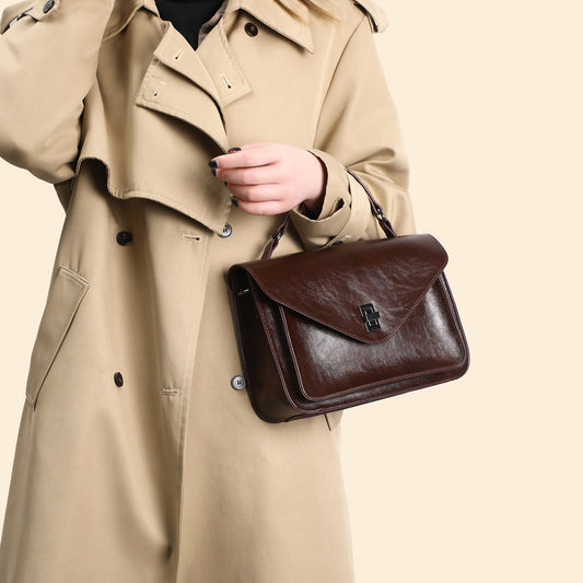 Piel Encerada al Aceite Vintage, Nuevo Estilo, Minimalista, a la Moda, Elegante para Mujer