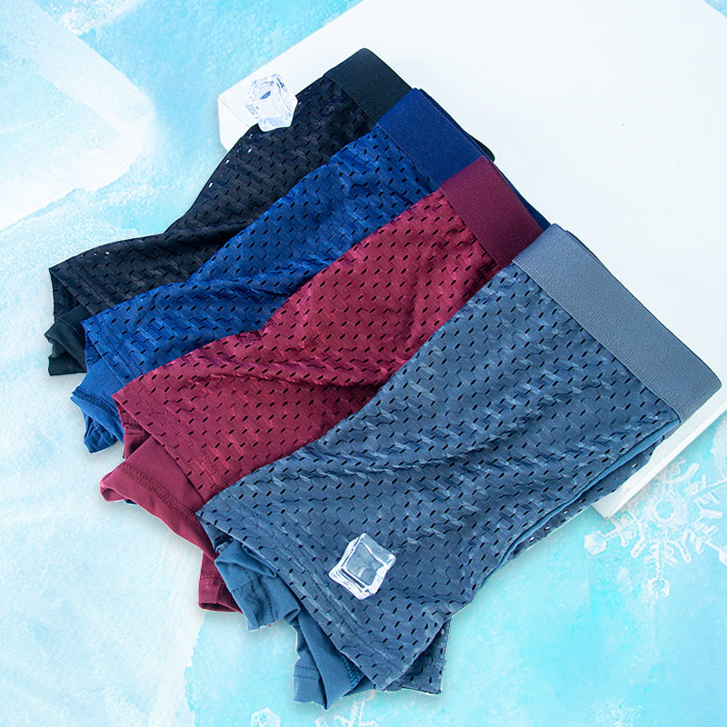 Calzoncillos bóxer de seda helada de malla para hombre, ropa interior de micromalla transpirable y ventilada, calzoncillos de verano ligeros y frescos para hombre