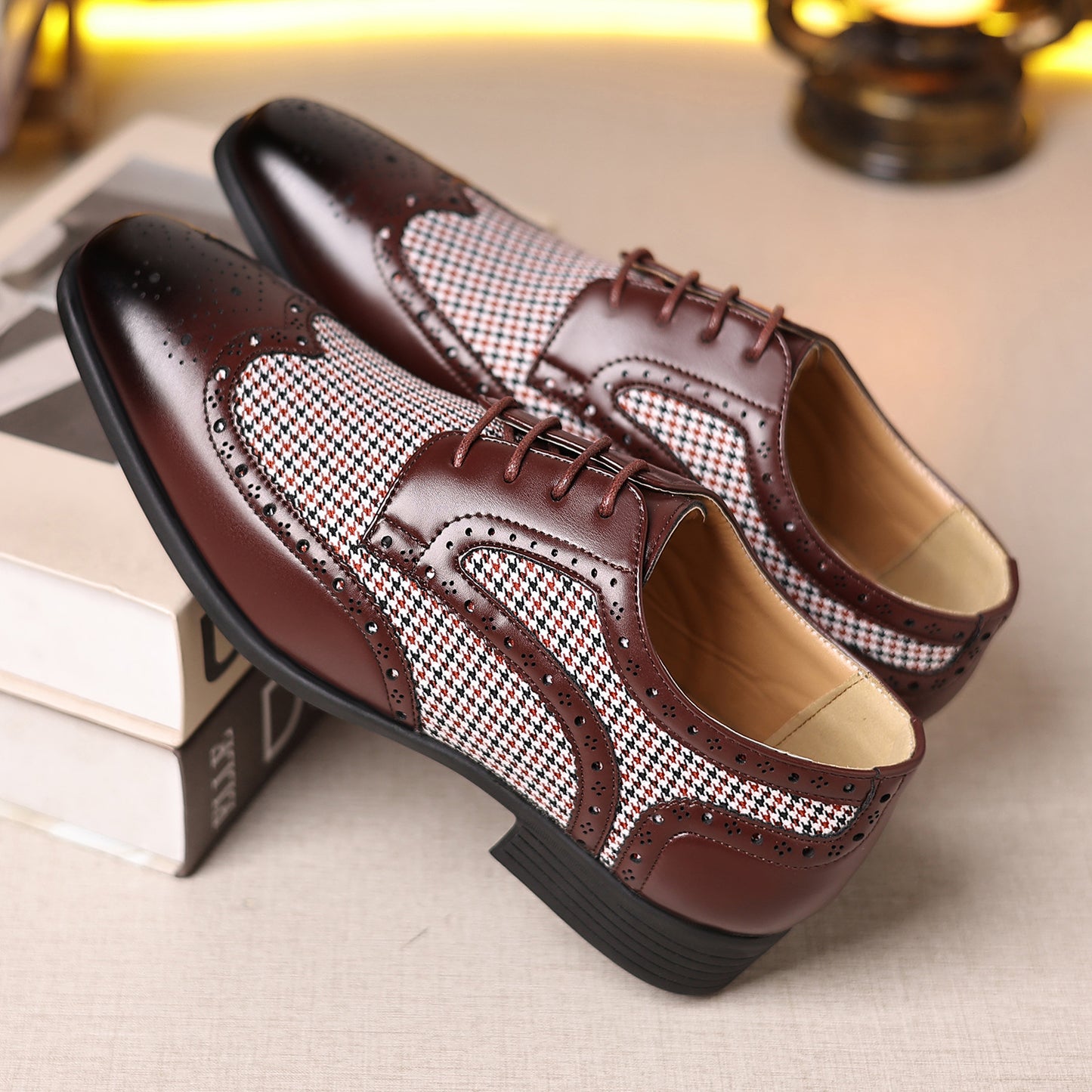 Zapatos de imitación pata de gallo para hombre, zapatos casuales de cuero
