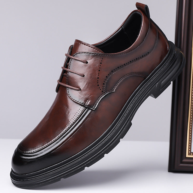 Zapatos de cuero con cordones marrones formales de negocios para hombre
