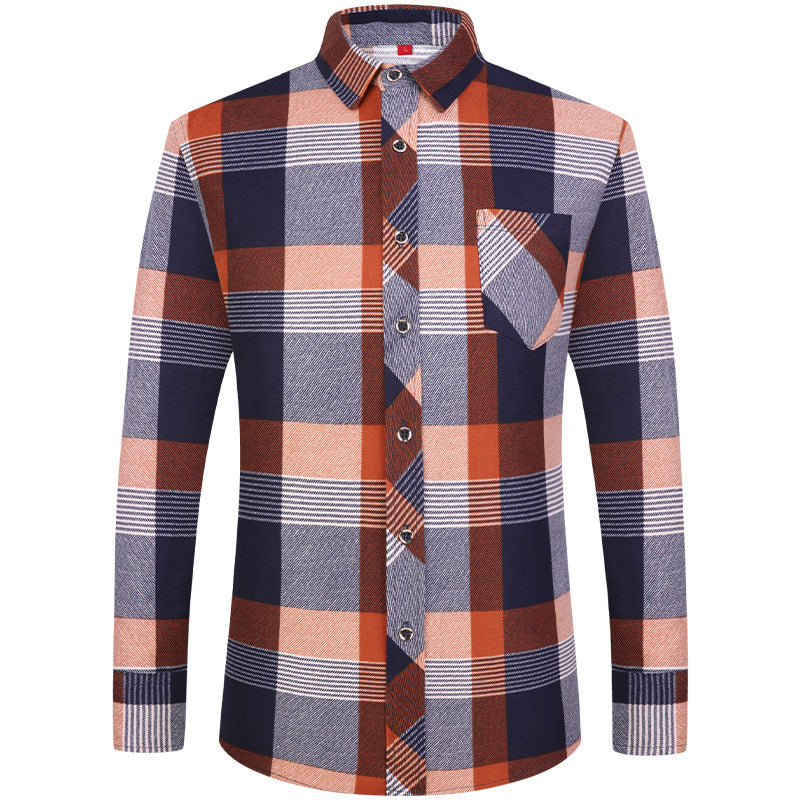 Men's Business Commute Plaid Long-Sleeve Shirt
