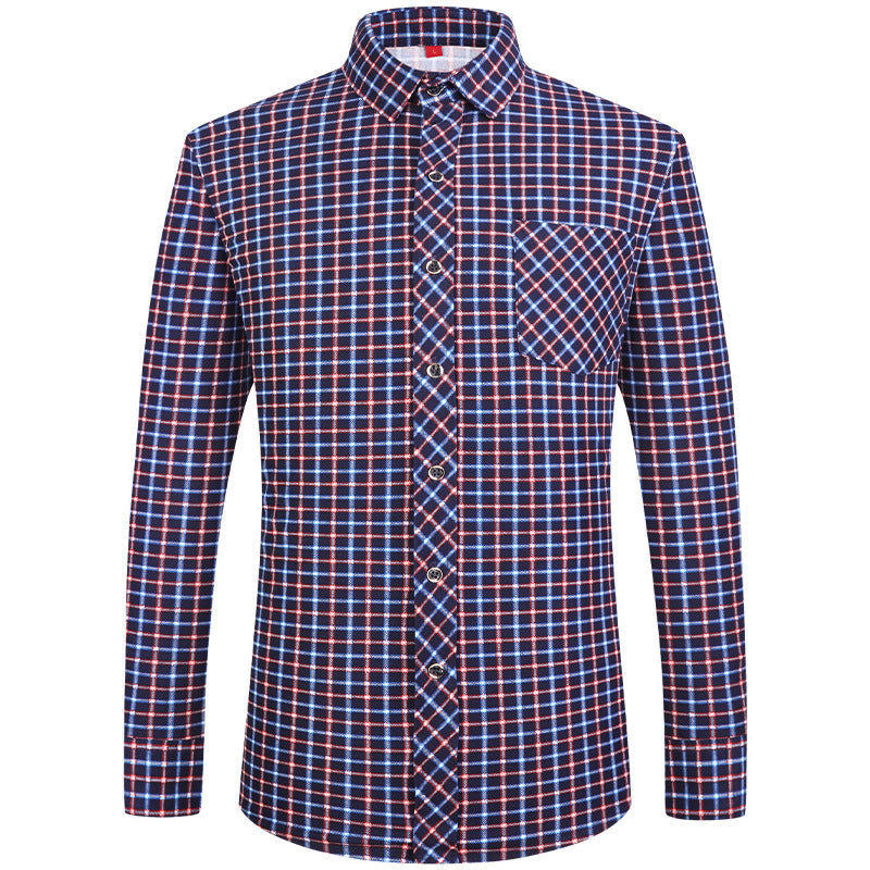 Men's Business Commute Plaid Long-Sleeve Shirt