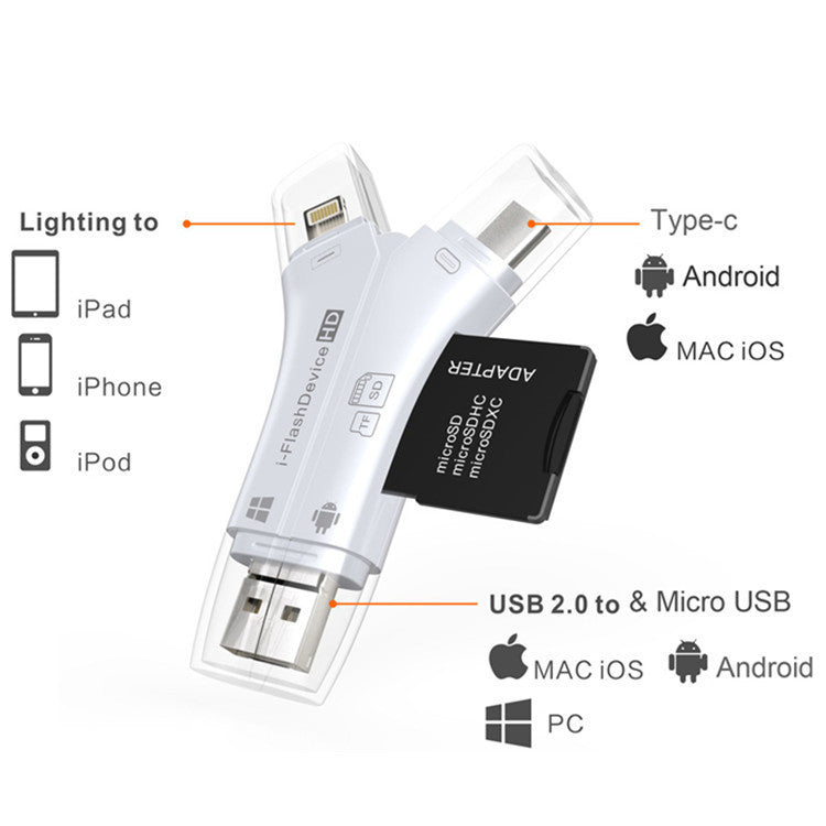 Lector de Tarjetas para Teléfono Móvil TF SD Multifuncional Cuatro en Uno Universal