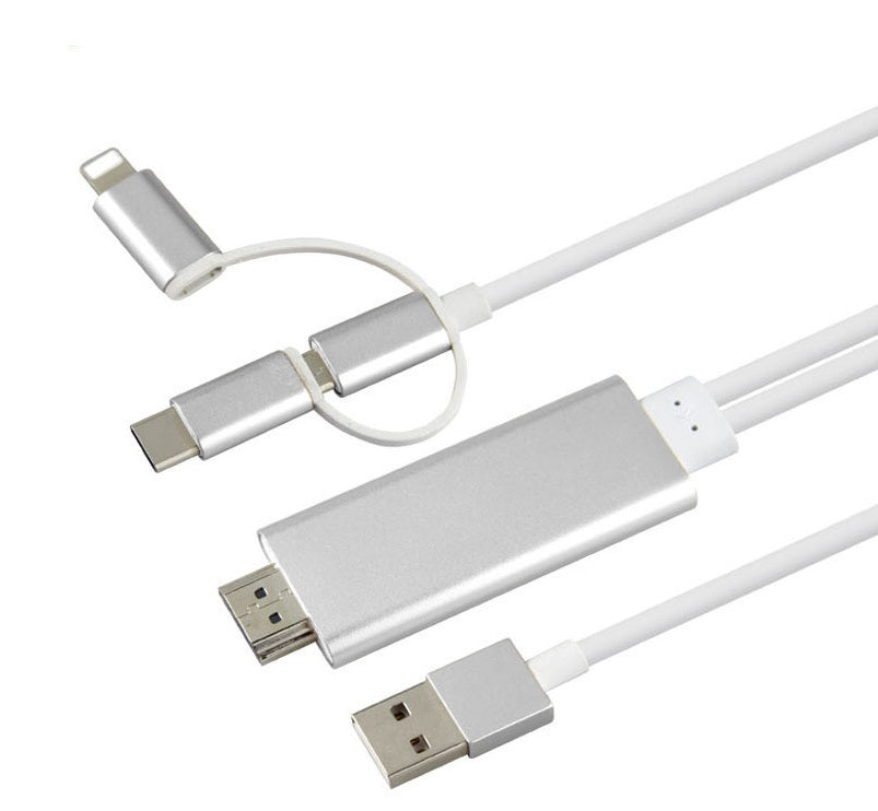 Cable de proyección tres en uno USB-C a HDMI para móvil