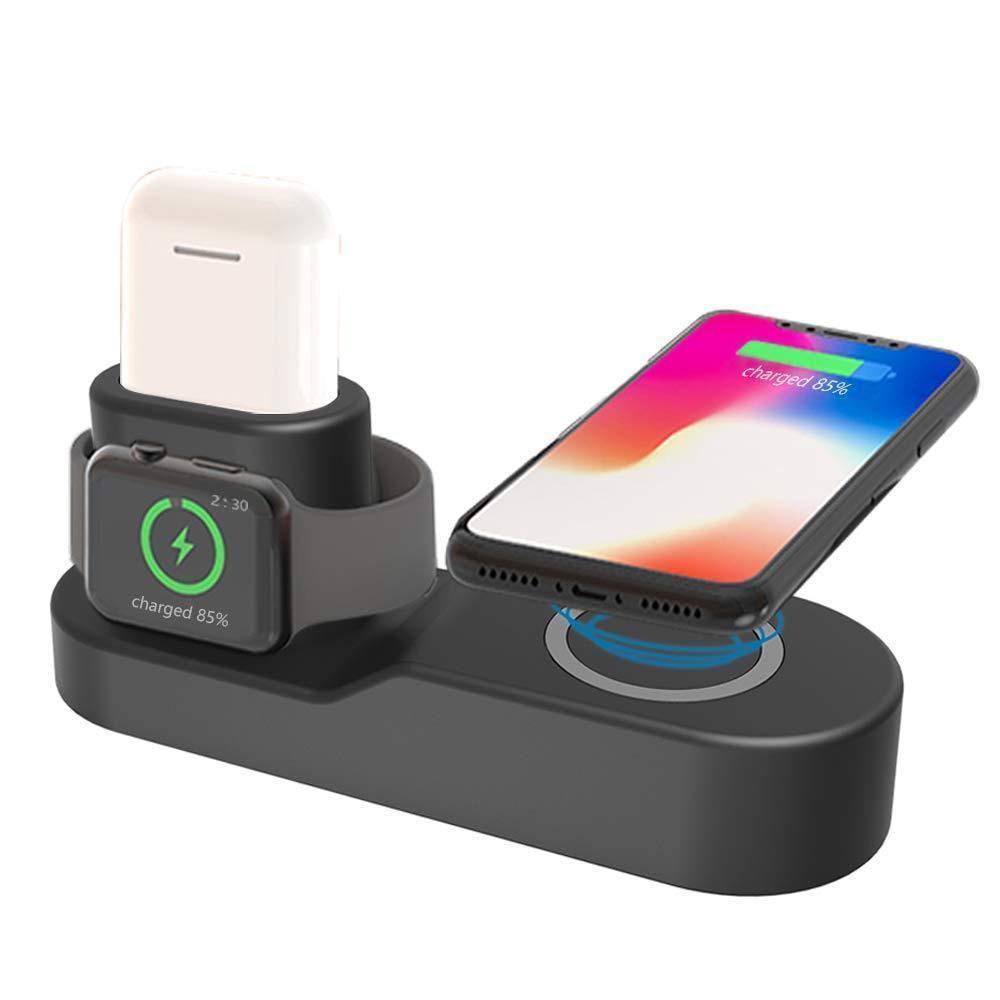 Compatible con Apple, cargador inalámbrico W3 tres en uno, cuatro en uno, multifunción para teléfono móvil, reloj y auriculares, carga inalámbrica