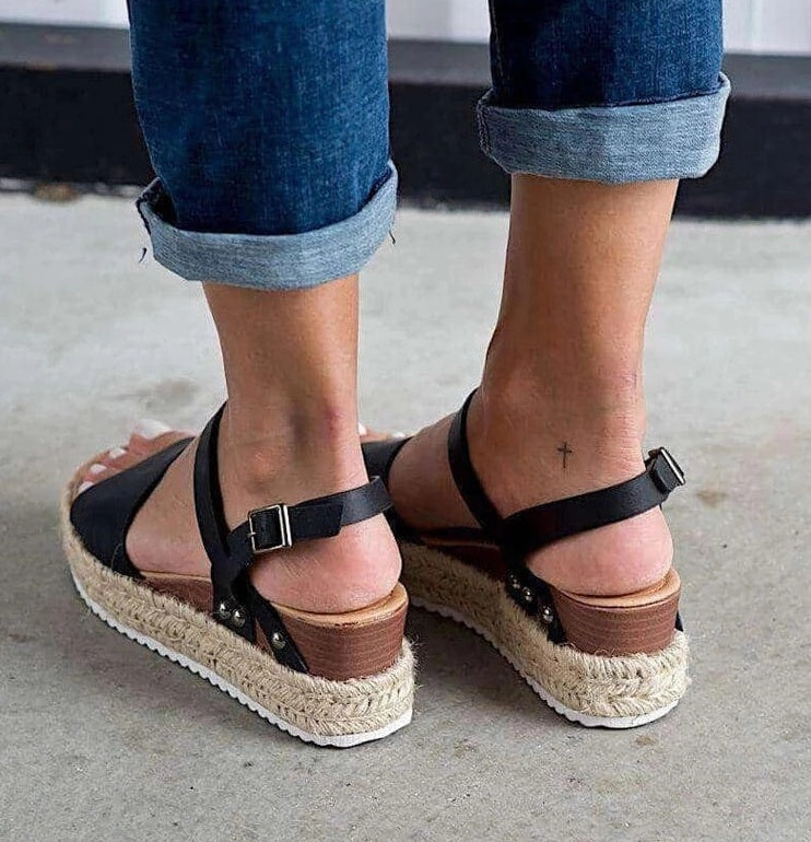 Sandalias de tacón de cuerda de cáñamo