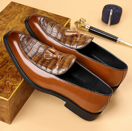 Zapatos de cuero sin cordones estilo británico, de vestir-casual, con punta en punta para hombre