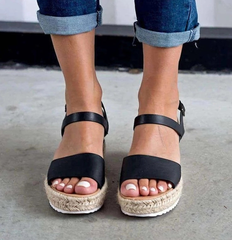 Sandalias de tacón de cuerda de cáñamo