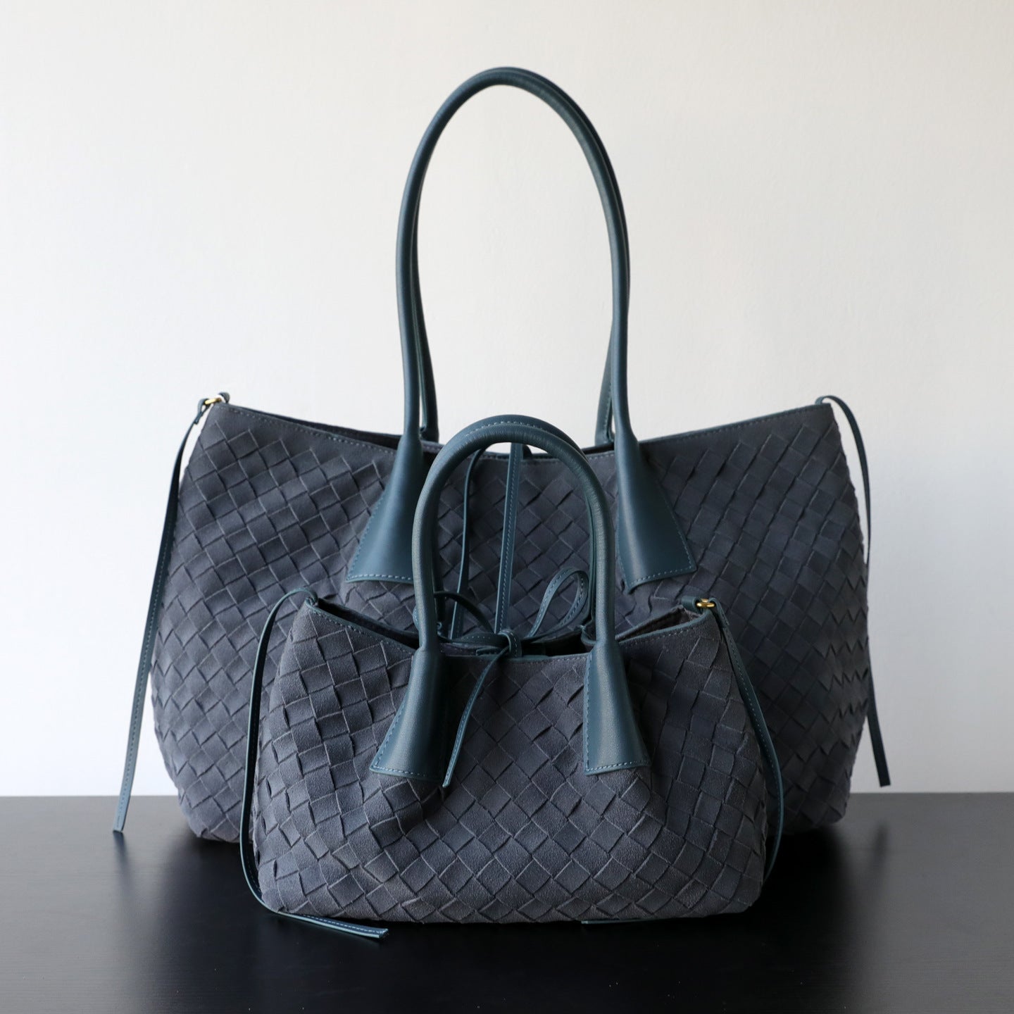 Bolso tote de cuero de vaca mate tejido a mano con gran capacidad