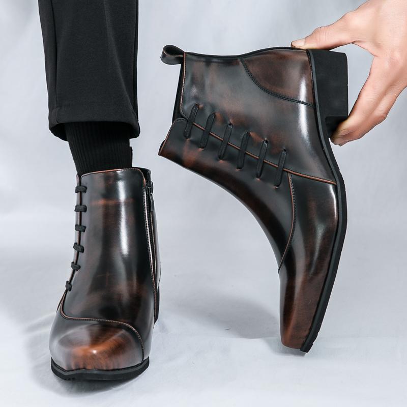 Zapatos altos de talla grande con cremallera lateral y combinación de colores, estilo británico para hombre