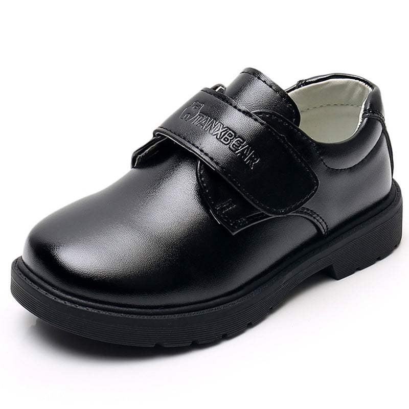 Black Leather Shoes With Shiny Mirror And Round Toe