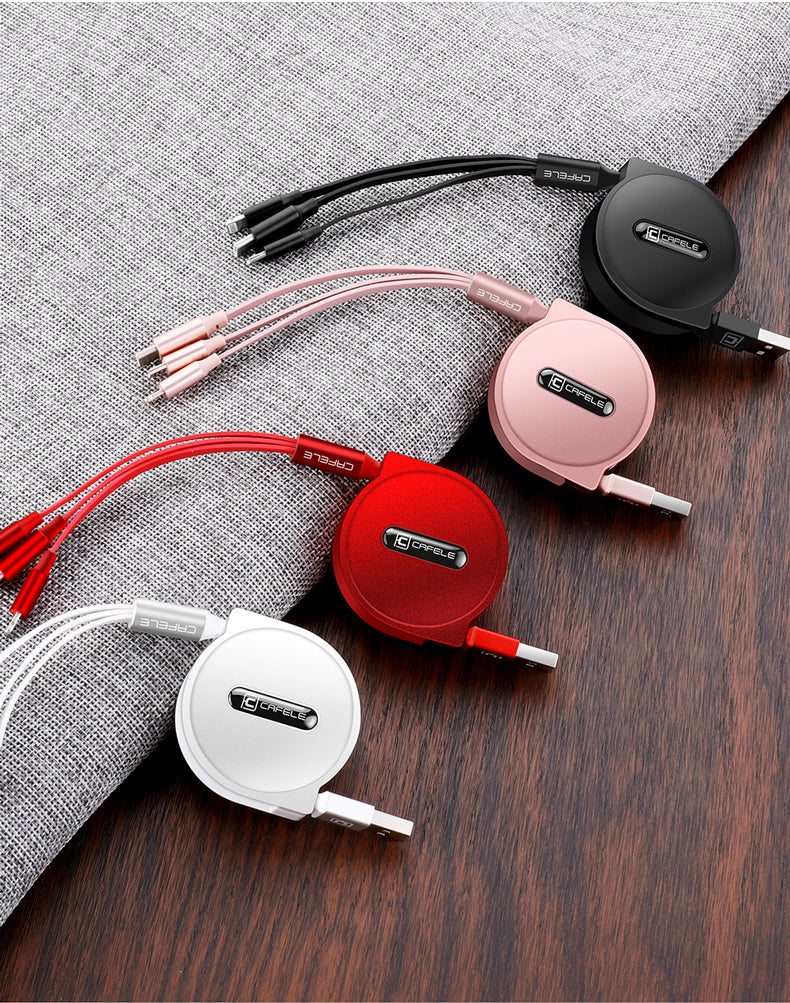Cable de carga telescópico tres en uno multifunción multi-cabezal para teléfono móvil