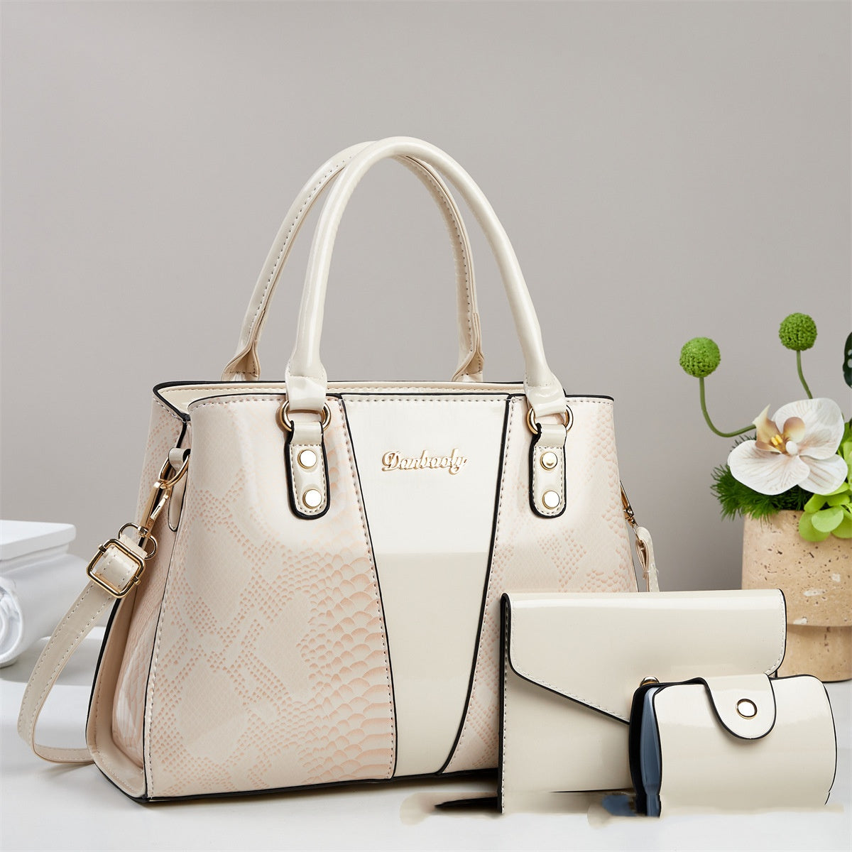 Bolso Tote de Gran Capacidad con Estampado de Serpiente y Correa Cruzada al Hombro