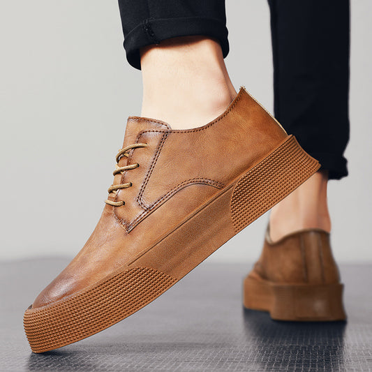 Zapatos casuales coreanos con cordones y plataforma, zapatos retro para hombre, zapatos de tabla