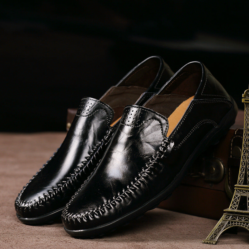 Zapatos de cuero casuales para hombre, ligeros y versátiles, de estilo británico con puntera redonda