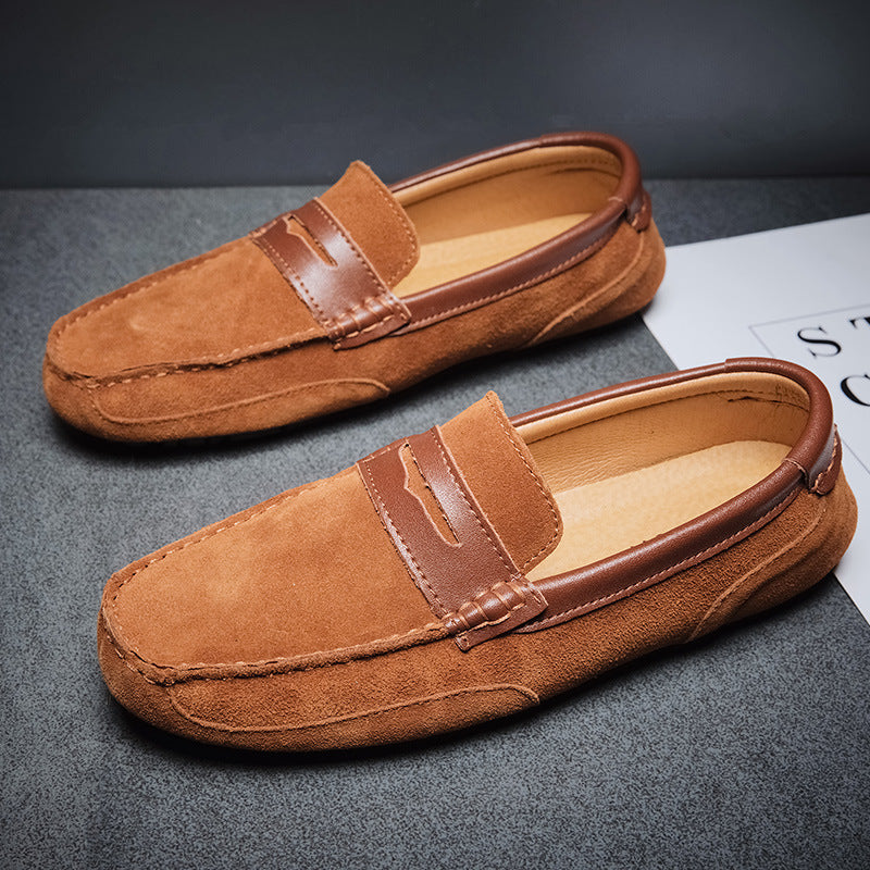 Nuevos Mocasines sin Cordones para Hombre de Cuero Versátiles con Ribete Color Block