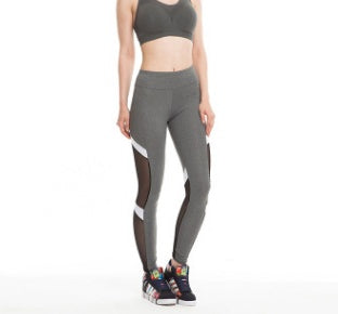 Fitness sports leggings two-section mesh high waist elastic breathable hip yoga clothes