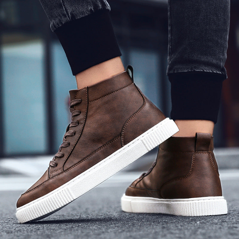 Zapatillas altas coreanas de cuero casual