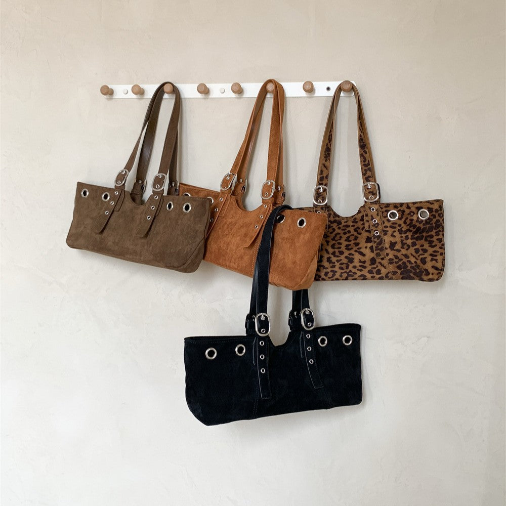 Bolso de hombro de mano de gamuza retro suave para mujer