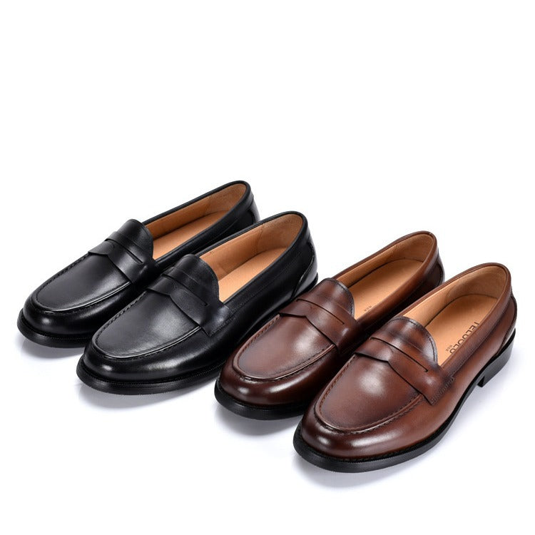 Mocasines para hombre estilo británico vintage sin cordones de corte bajo