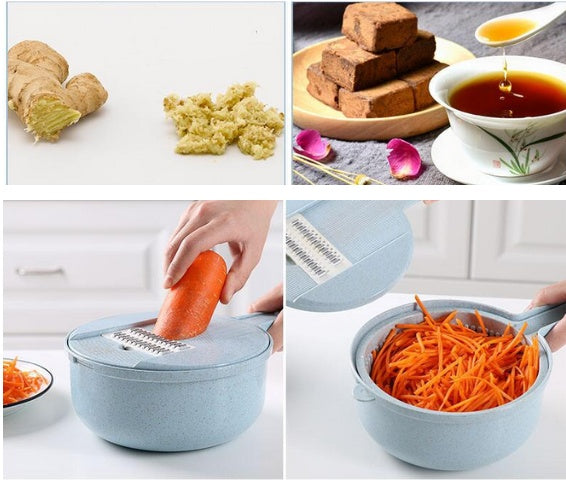 Rebanador de mandolina 8 en 1, rebanador de verduras, pelador de patatas, rallador de zanahoria y cebolla con colador, cortador de verduras, accesorios de cocina