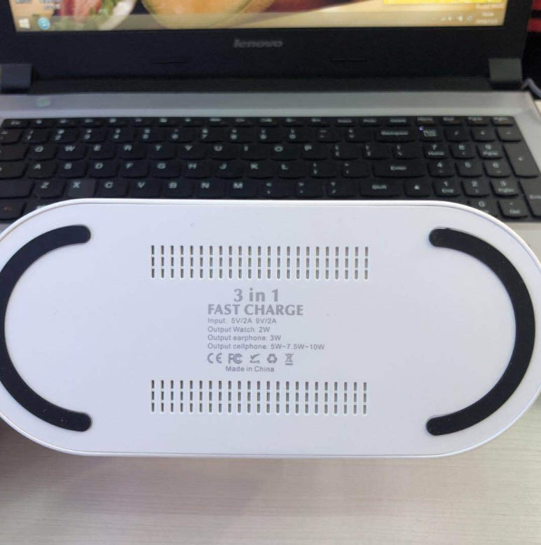 Cargador inalámbrico para teléfono móvil 3 en 1 con soporte para reloj y auriculares