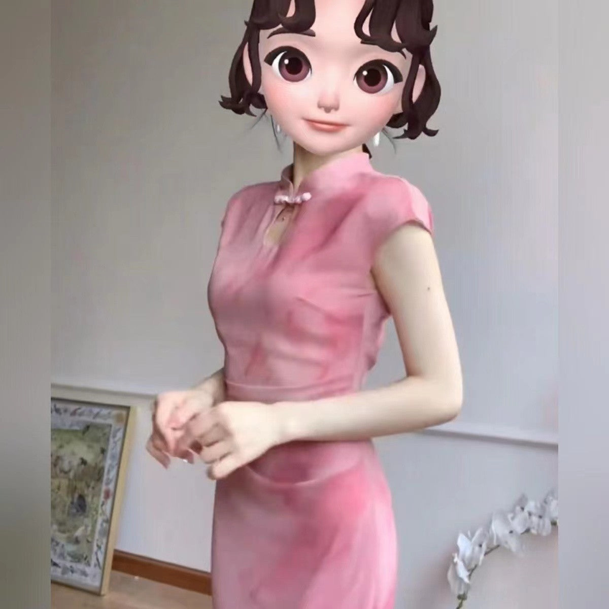 Cheongsam With Mother-of-pearl Buttons Dress