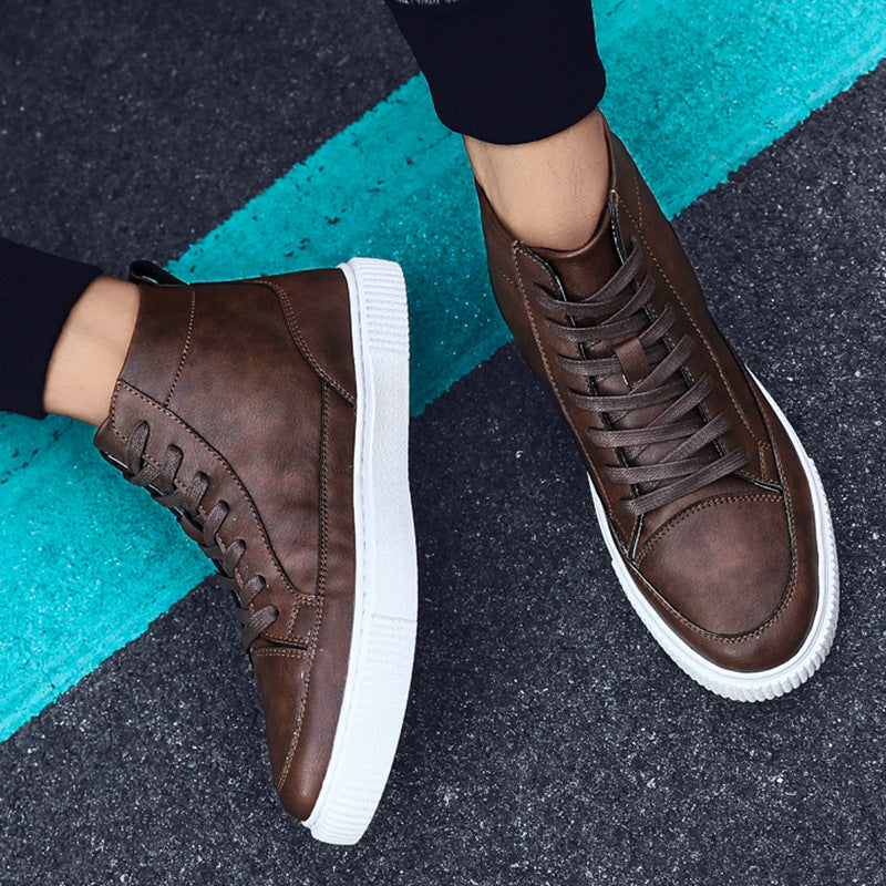 Zapatillas altas coreanas de cuero casual