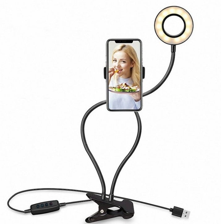 Anillo de luz LED para selfies para transmisión en vivo, luz de maquillaje ajustable con soporte de 8 cm