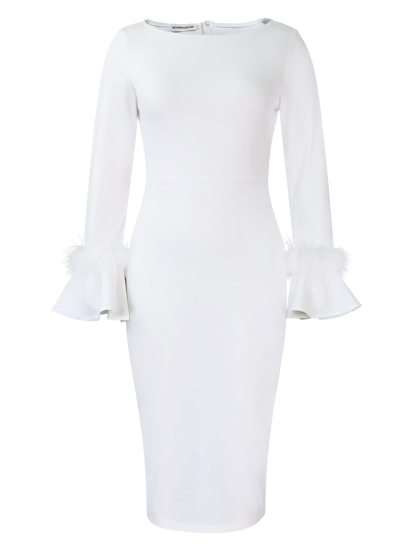 Vestido africano de tubo de color liso con manga campana para oficina