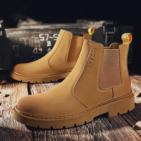 Botas de trabajador estilo británico de ruibarbo para otoño e invierno con suela gruesa y caña alta