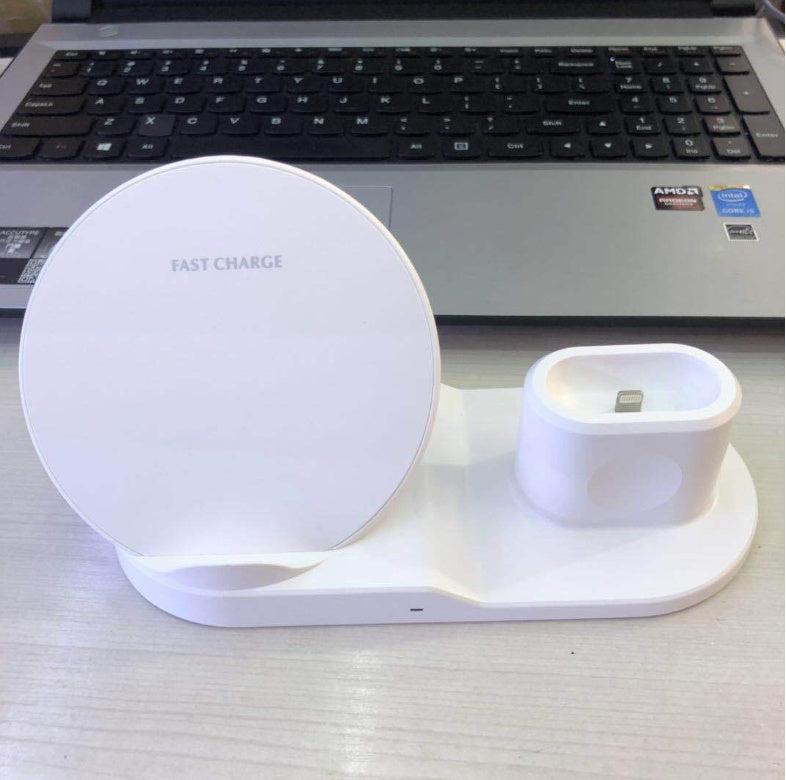 Cargador inalámbrico para teléfono móvil 3 en 1 con soporte para reloj y auriculares