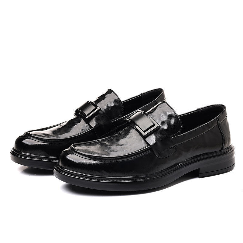 Zapatos de cuero de punta sin cordones británicos para hombre