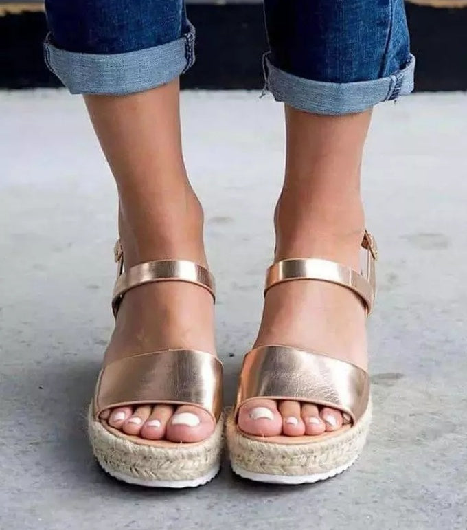 Sandalias de tacón de cuerda de cáñamo