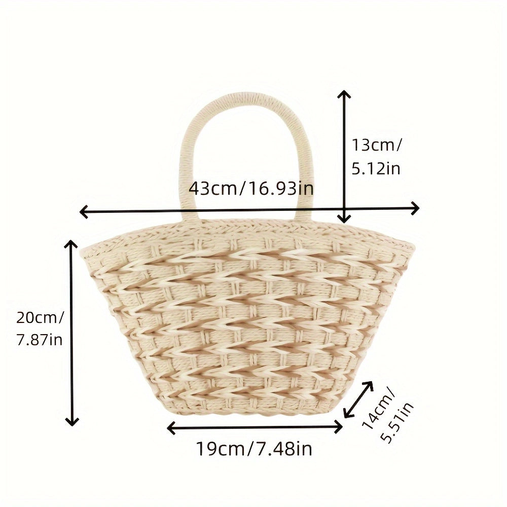 Bolso de hombro de playa tipo cesta, tejido a mano, de gran capacidad, con bloques de color para mujer, para vacaciones
