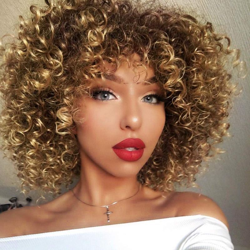 Pelucas Transfronterizas Europeas Y Americanas De Moda Africana Pequeñas Pelucas Rizadas para Mujer Peluca Tocado Cabeza Explosiva Africana