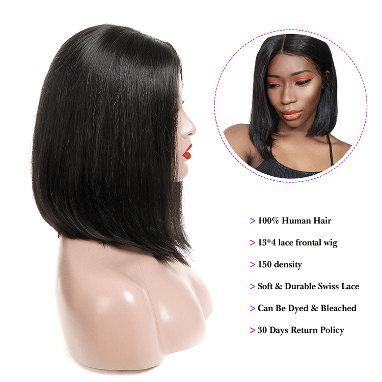 Pelucas Bob de Encaje Frontal de Cabello Humano Real Europeo y Americano 13x4 Pelucas Bob Cortas de Encaje 150Remy