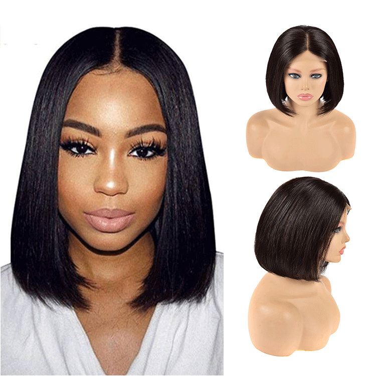 Pelucas Bob de Encaje Frontal de Cabello Humano Real Europeo y Americano 13x4 Pelucas Bob Cortas de Encaje 150Remy
