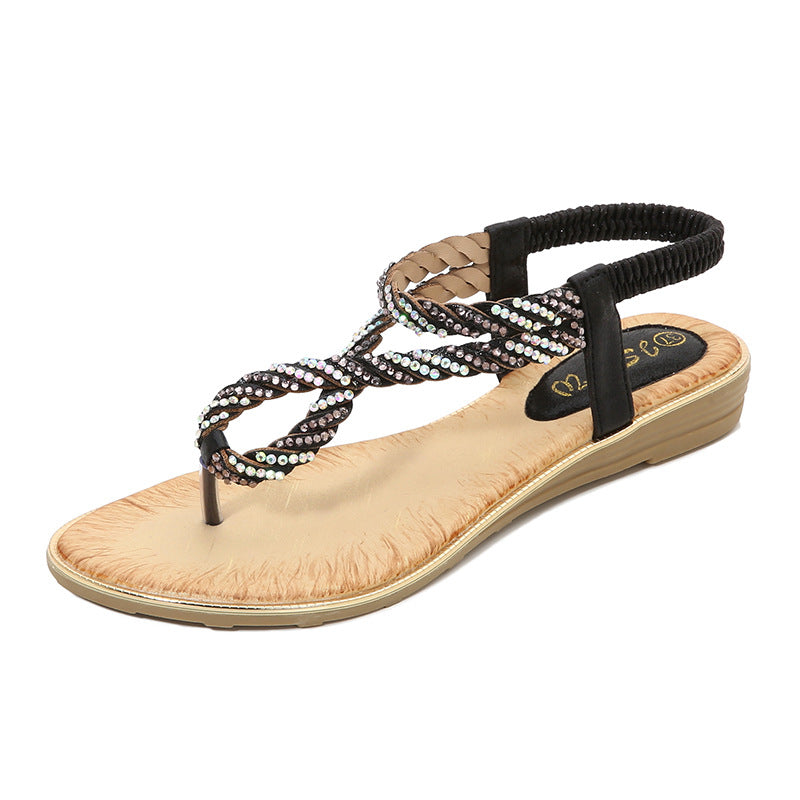 Sandalias de chancla con diamantes de imitación en U para mujer, sandalias de lentejuelas con tira elástica