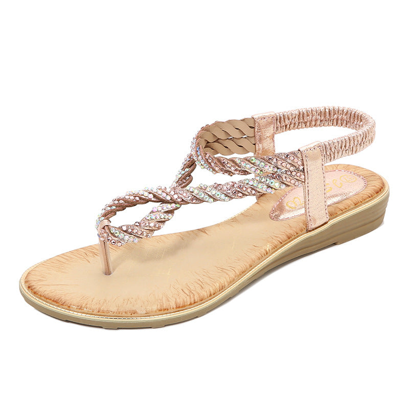 Sandalias de chancla con diamantes de imitación en U para mujer, sandalias de lentejuelas con tira elástica
