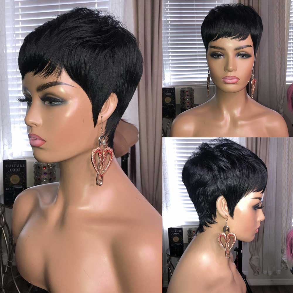 Peluca de mujer de moda de pelo corto liso, dorado, sintético, esponjoso, de seda de alta temperatura, juego de cabello