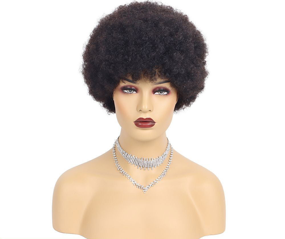 Pelucas Cortas de Cabello Humano Afro Rizado Kinky
