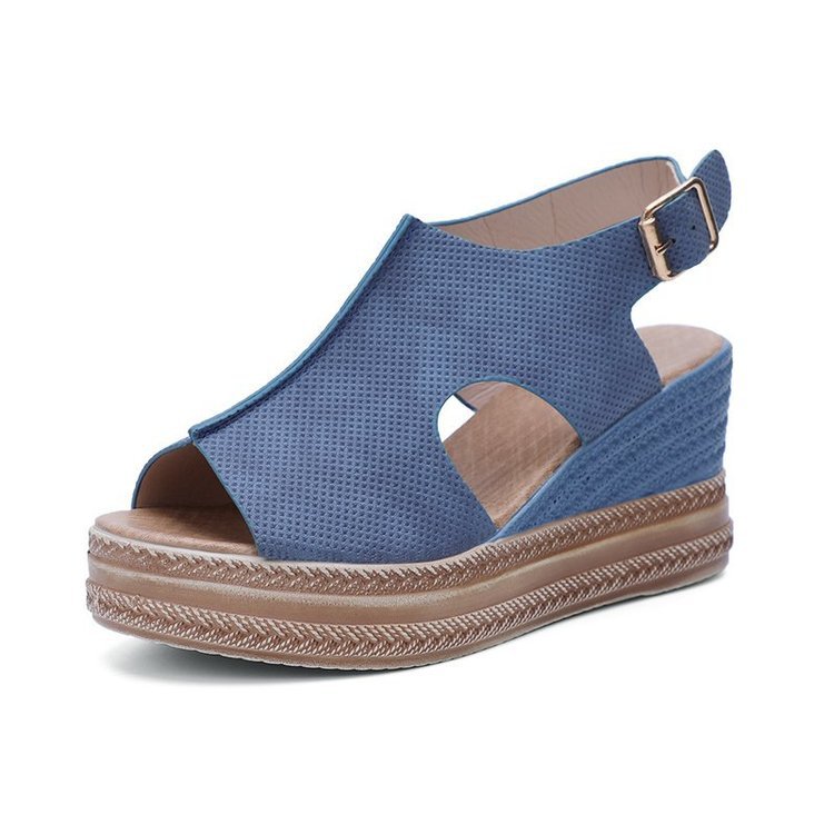 Sandalias de plataforma para mujer, zapatos de verano, sandalias de cuña con boca de pescado y huecos