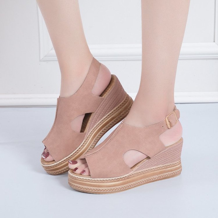 Sandalias de plataforma para mujer, zapatos de verano, sandalias de cuña con boca de pescado y huecos